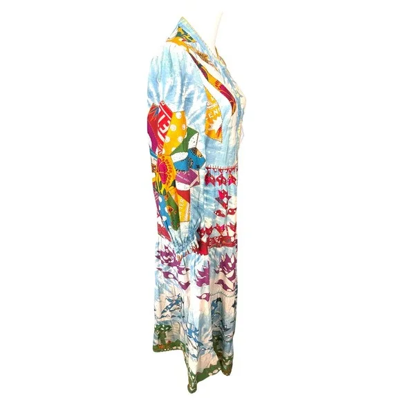 Farm Rio Tie Dye Rainbow Patchwork Maxi Dress S Blue Multi NEW 297352 - Picture 5 of 15